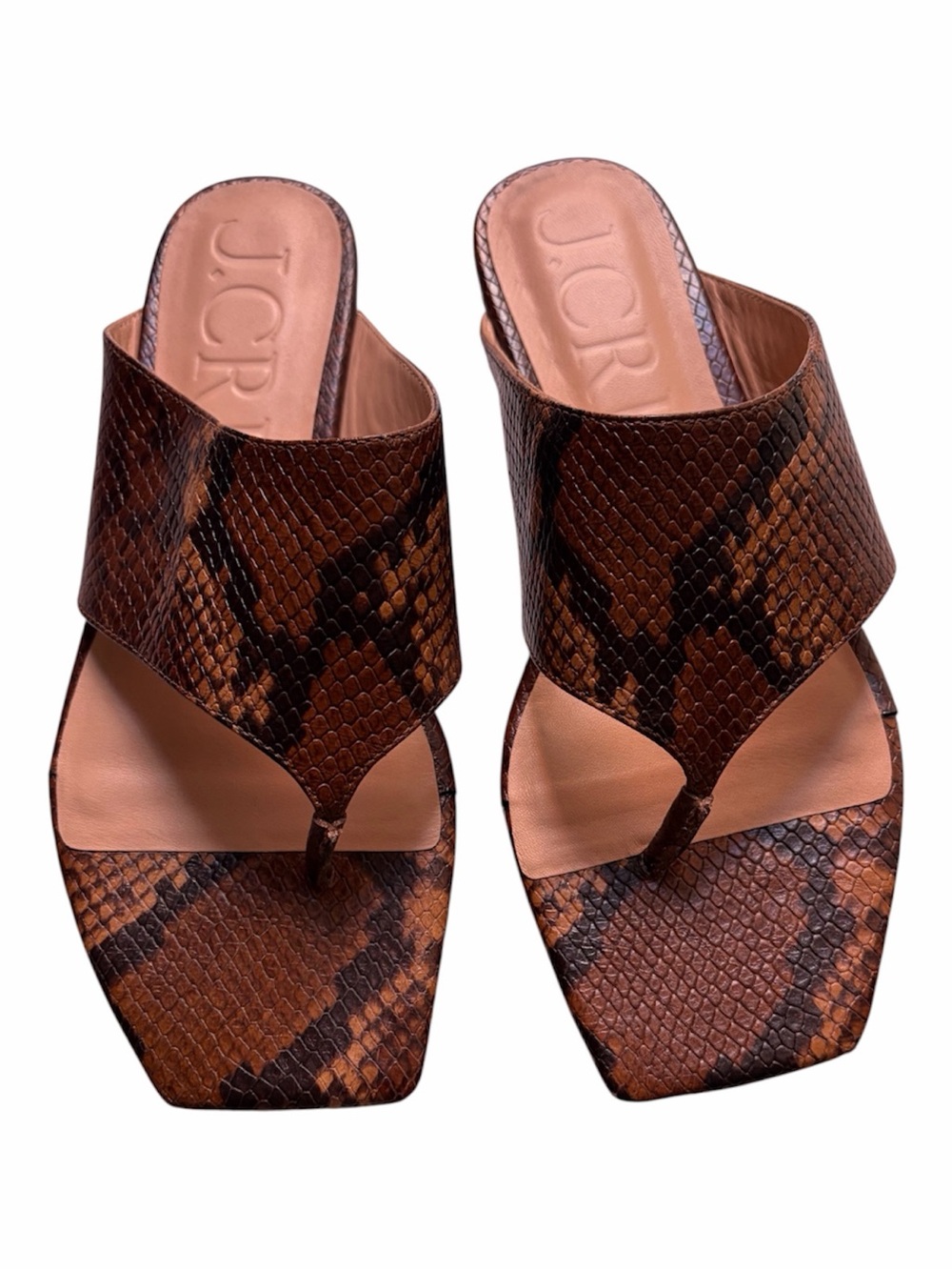 J. Crew Brown Snake-Print Leather Thong Sandals